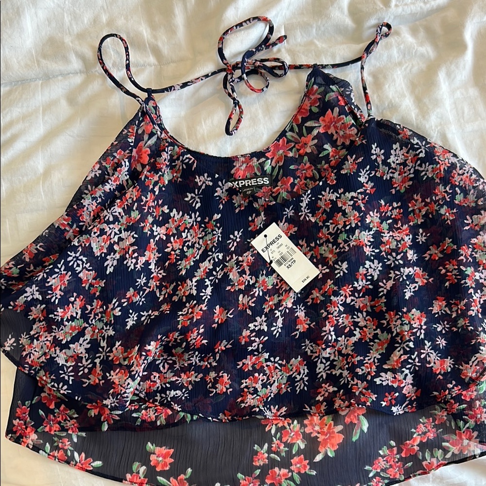 Express Blue Floral Sleeveless Crop Camisole